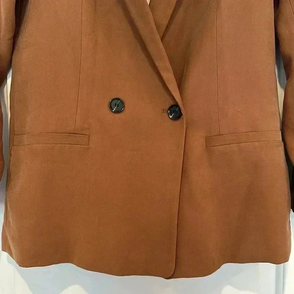 H&M Double-Breasted Jacket Brown Sz 2 - Picture 5 of 10